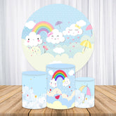Aperturee Rainbow And Blue Sky Round Birthday Backdrop Kit